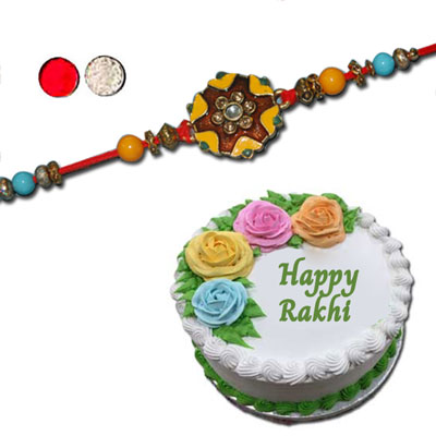 "Zardosi Rakhi - ZR-5310 A (Single Rakhi), Pineapple cake -1kg - Click here to View more details about this Product